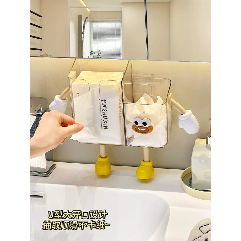 Lavatório do banheiro caixa de armazenamento de tecido fixado na parede sem perfuração rosto toalha caixa de papel toale