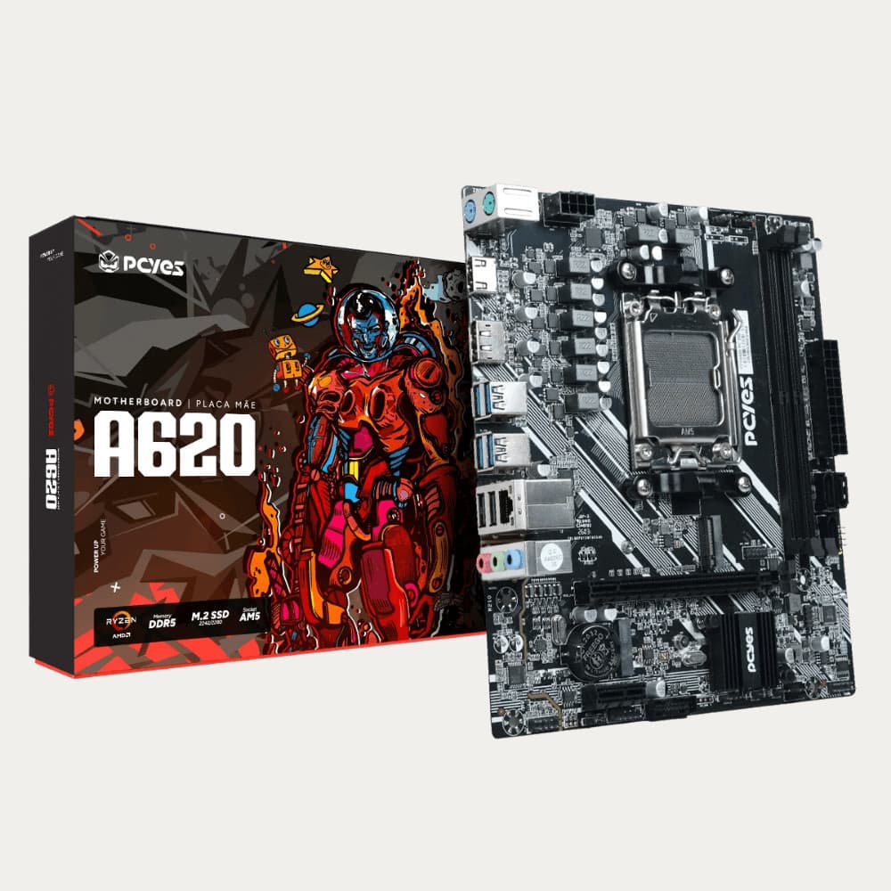 Placa Mãe Pcyes A620 AM5 DDR5 M.2 NVMe USB-C Max 64 GB PCYA620-RZ964