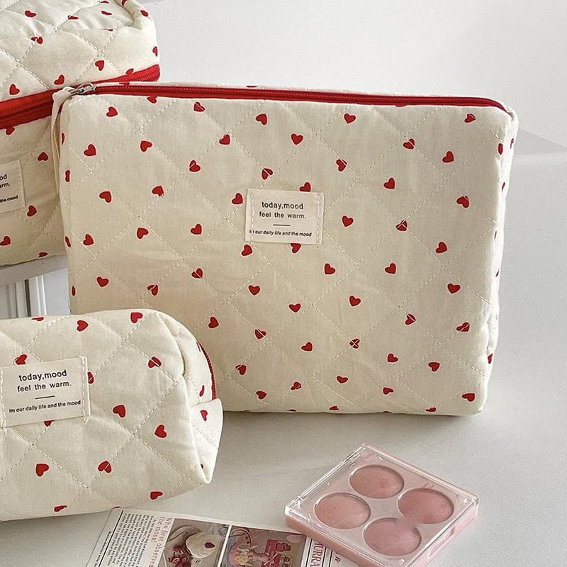 Decorador Ins Fresco Coração Vermelho Acolchoado Saco De Cosméticos Moda Grande Capacidade Armazenamento De Higiene Pess