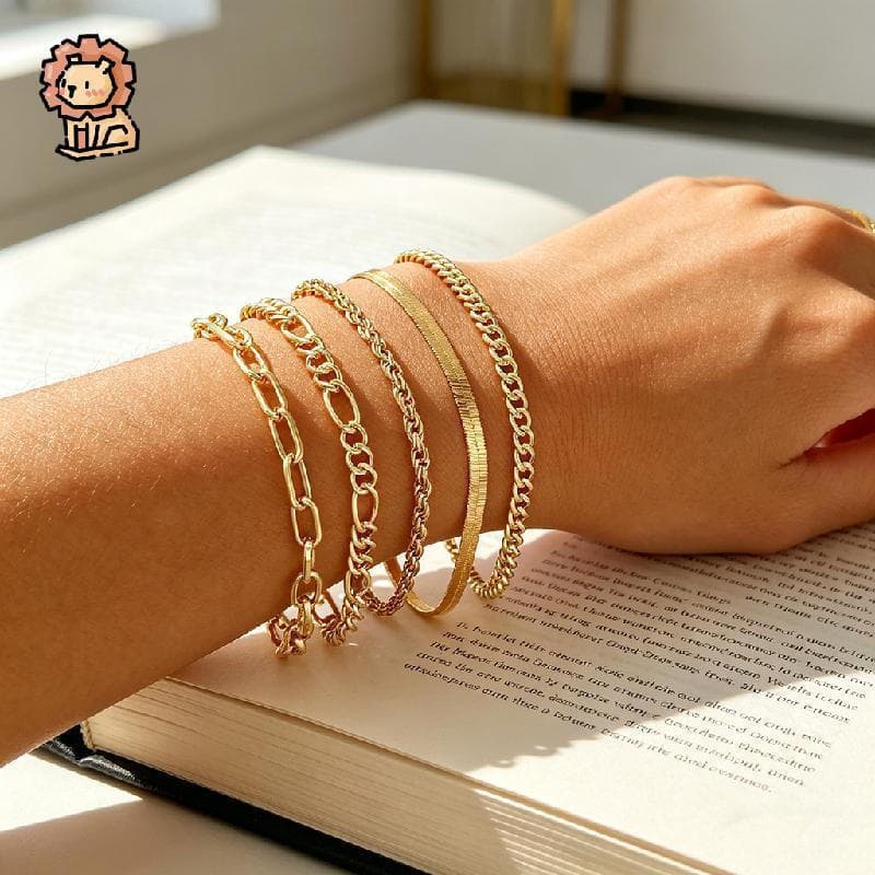 Conjunto De Pulseiras Retrô De Material De Liga Vintage Para Mulheres , Em Camadas De Corrente