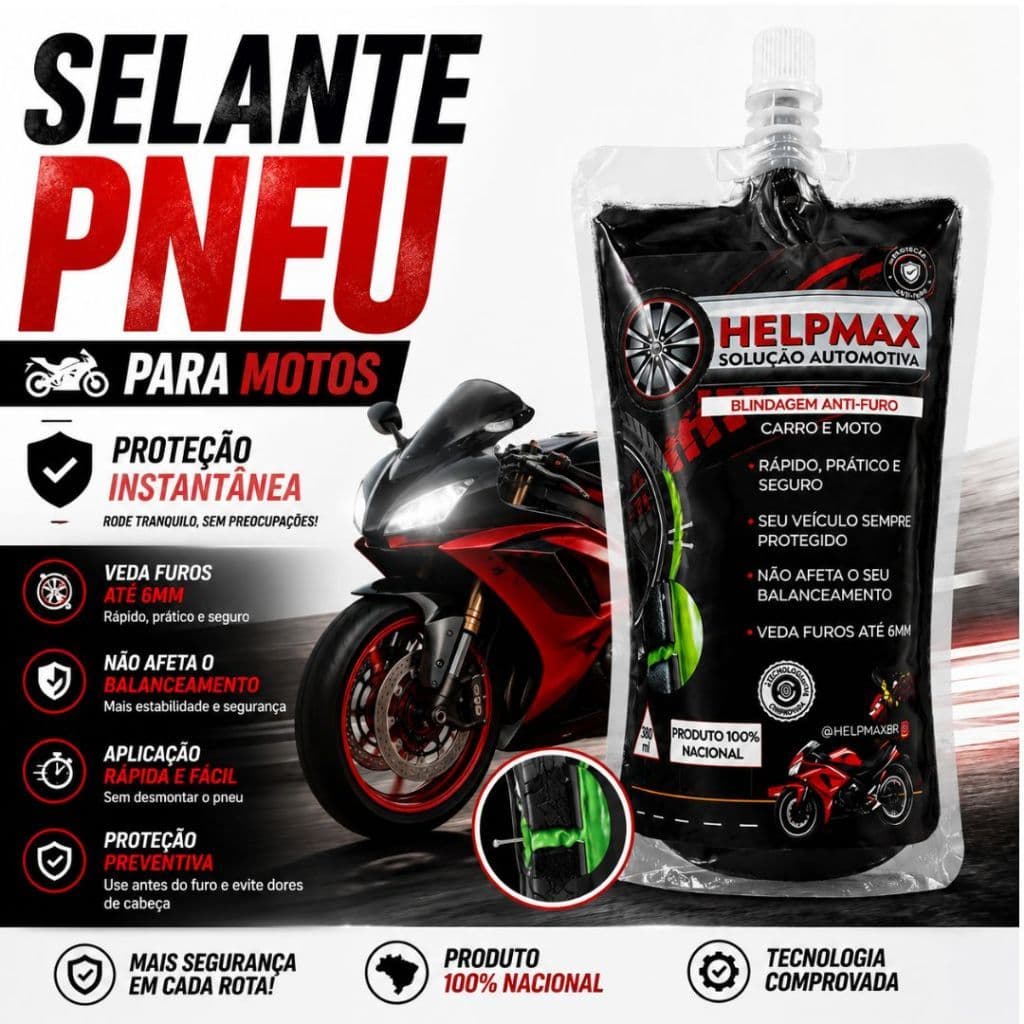 Selante de Pneu Moto  Anti Furo Blindagem - Vedação Rápida Segurança Total