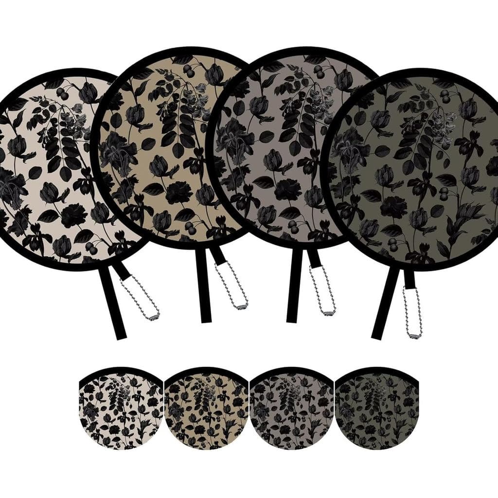 Conjunto de 4 Elegantes Leques de Mão Dobráveis Pretos, Leques Redondos Versáteis para Viagens, Eventos, Uso Interno e E