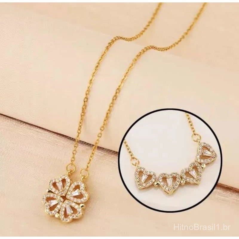 Colar Feminino De Trevo De Quatro Folhas De Amor Com Zircônia Incrustada/Coração 6-1