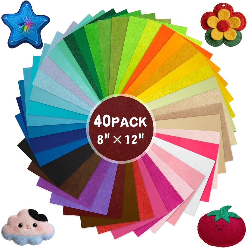 40 Pcs Felt Fabric Sheets 8 x 12 Inches Assorted Colors Felt Sheets for Crafts 1mm Thick Craft Felt Fabric Non Woven Fab