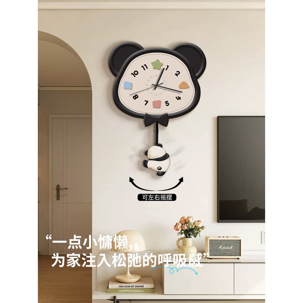 Panda relógio de parede sala estar 2025 novo estilo moderno e minimalista relógio pendurado na parede criativo restauran
