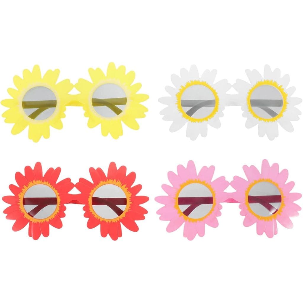 Óculos de Sol Girassol para Mulheres, 4 Peças, Óculos Divertidos para Festa, Acessórios Leves de Plástico para Férias no