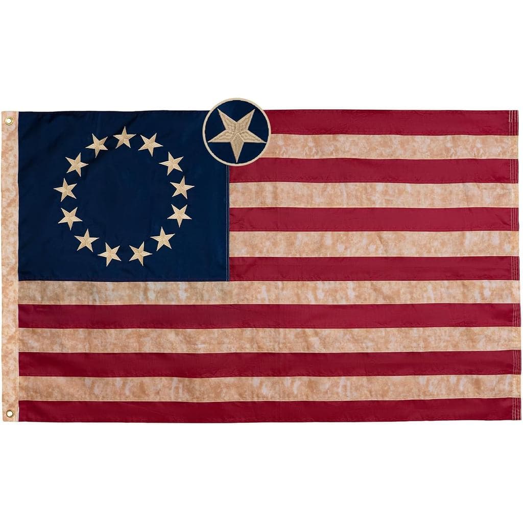 Bandeira Betsy Ross da TOPFLAGS, 3x5 pés, com acabamento em tom de chá, resistente, para uso externo, bordada, com 13 es