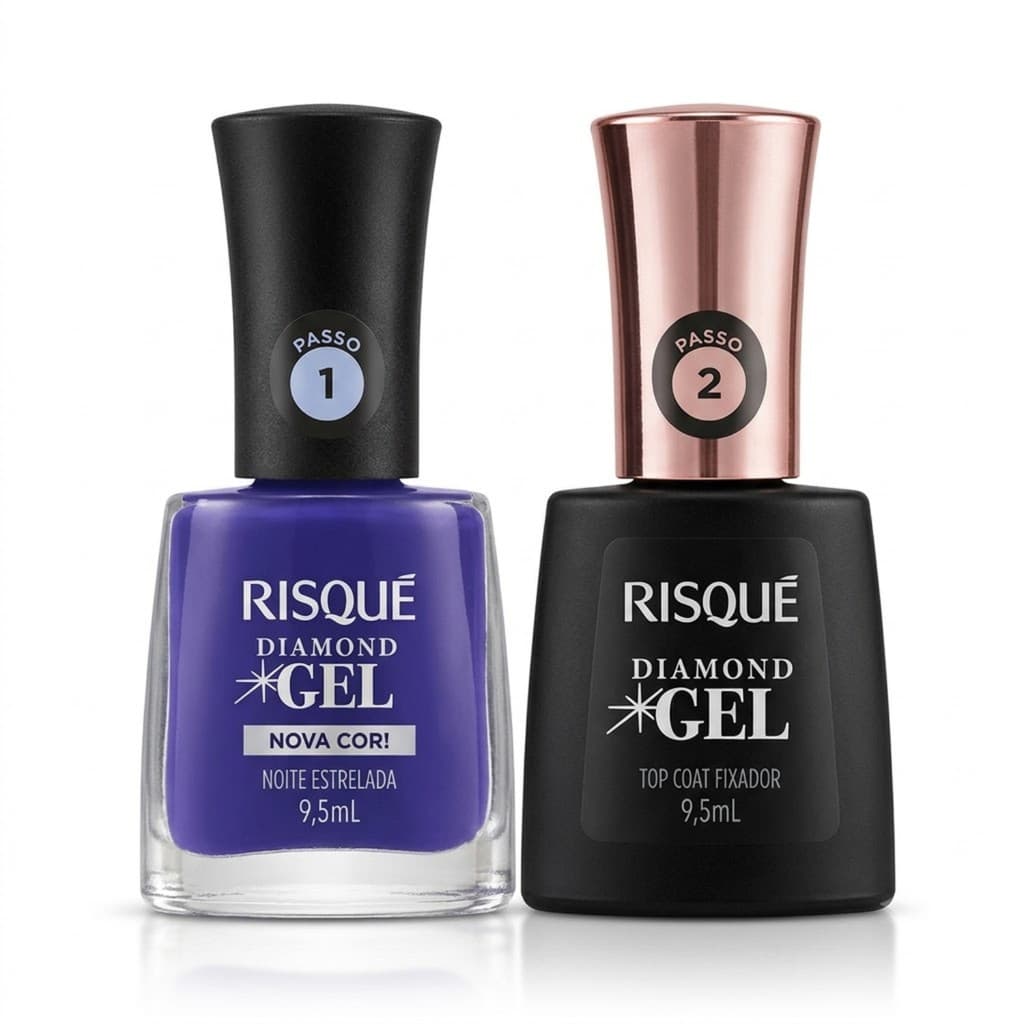Kit 2 Esmaltes Risque Diamond Gel Noite Estrelada Top Coat