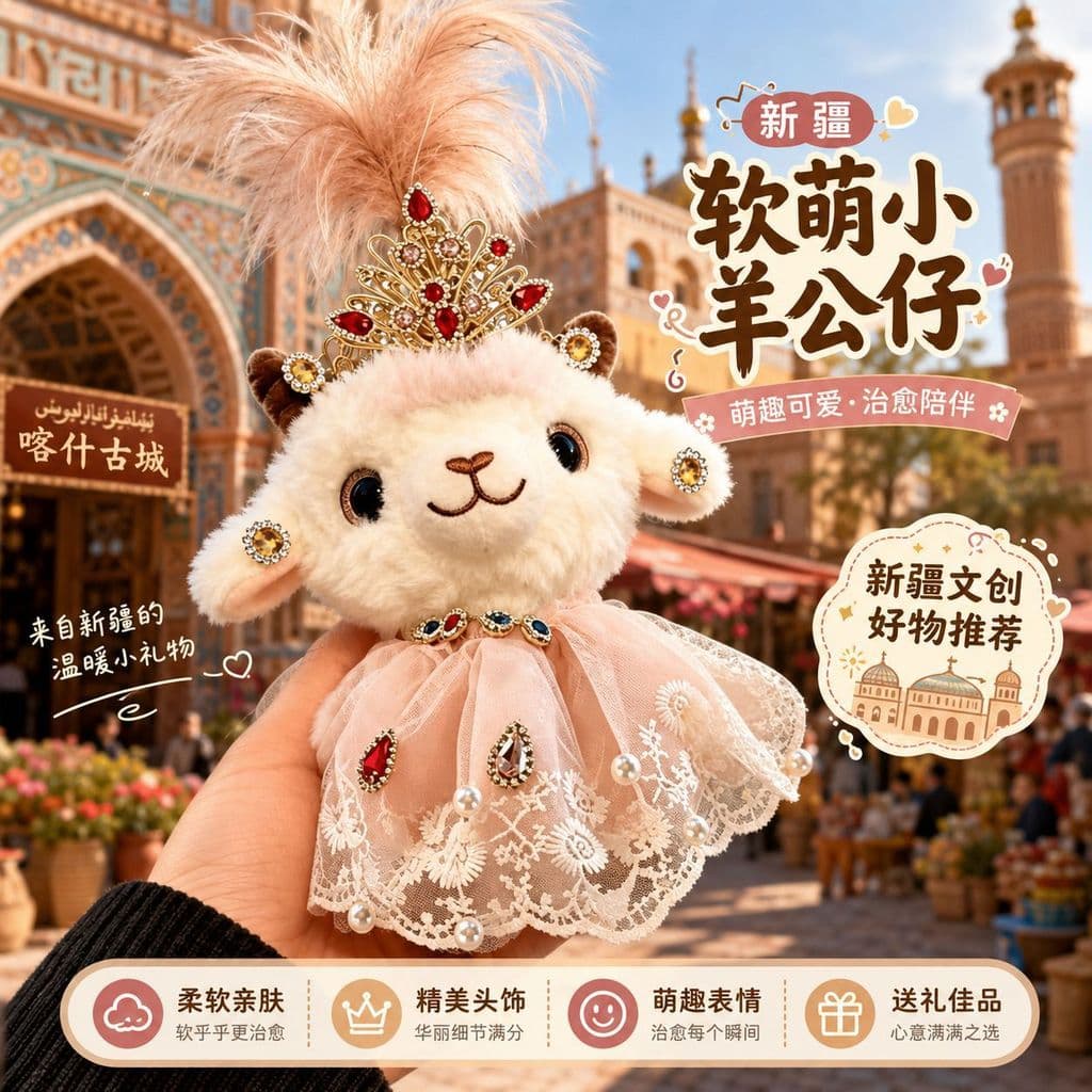 [Estoque pronto] Chaveiro com pingente de ovelha branca, gravata de ônibus, boneca de cordeiro de pelúcia Xinjiang, pres