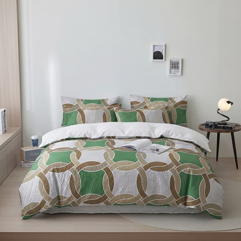 Jacquard Enrugado Colcha Capa De Três Peças Conjunto Fresco Digital Impresso Fronha Luz Confortável Máquina Lavável Paco