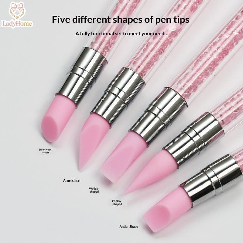 LADYH 5 Pçs/Set Rosa Caneta Escultura Dupla Ponta Pincel De Manicure Strass Nail Art De Silicone 3D Flor Pontilhada Ferr
