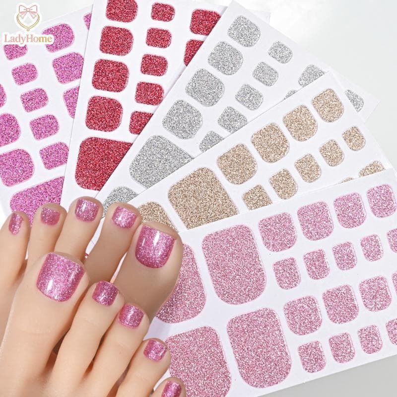 LADYH 22 Unidades/Folha Toe Nail Stier Wraps Baking Free Simples Cor Sólida Glitter Cobertura Completa Tiras De Esmalte