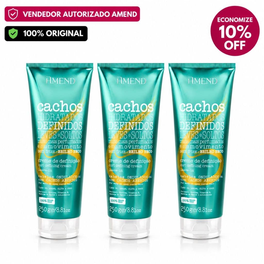 KIT 3 UNIDADES - AMEND CACHOS LEAVE-IN CABELOS ONDULADOS OU COM CACHOS ABERTOS 250G