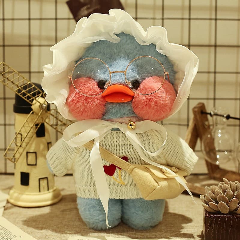 Brinquedo de Pelúcia Pato Azul Lalafanfan Criativo e Fofo com Acessórios Presente de Aniversário XXJH