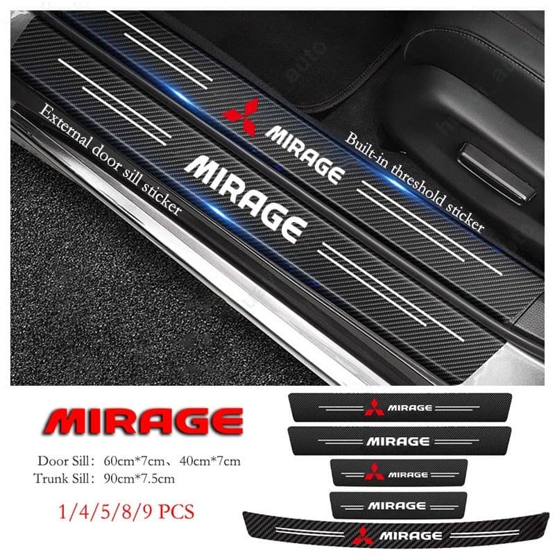 Adesivo De Soleira De Porta De Carro Mitsubishi Mirage Anti-Arranhões Couro De Fibra De Carbono Adesivos Protetores-Mala