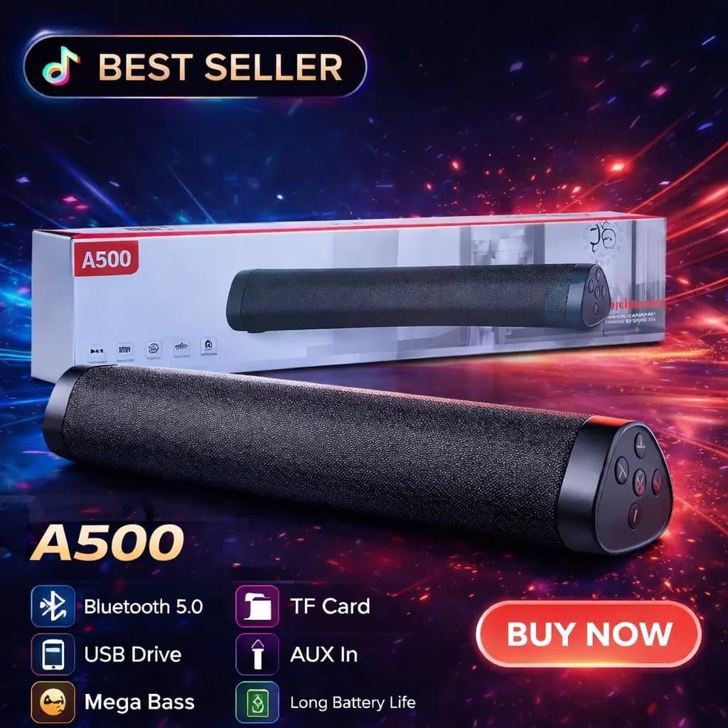 (FRETE GRÁTIS) Caixa de Som SoundBar Bluetooth 5.0 Sem Fio A500 |     Caixa de Som Portátil com Áudio Surround 3D e Grav