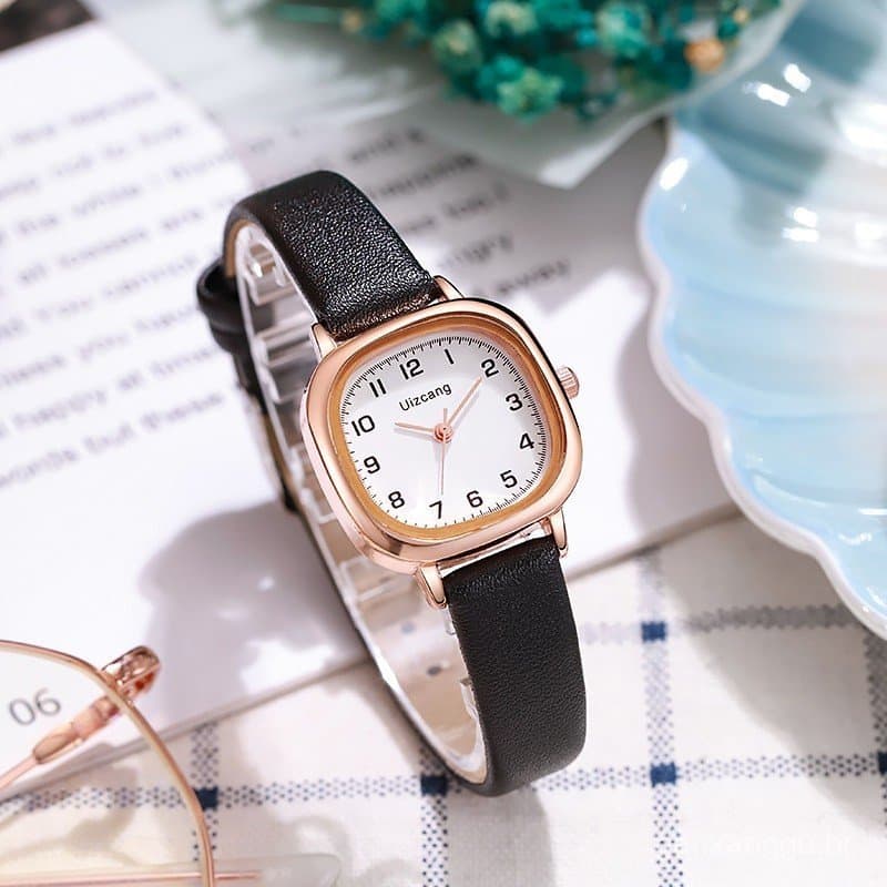 Relógio feminino popular, de formato quadrado, elegante, de luxo discreto, simples e compacto, leve e versátil, adequado