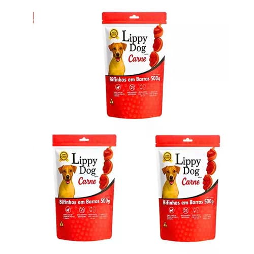 Bifinho Premium Lippy Dog Sabor Carne Kit 3 X 500 Gr