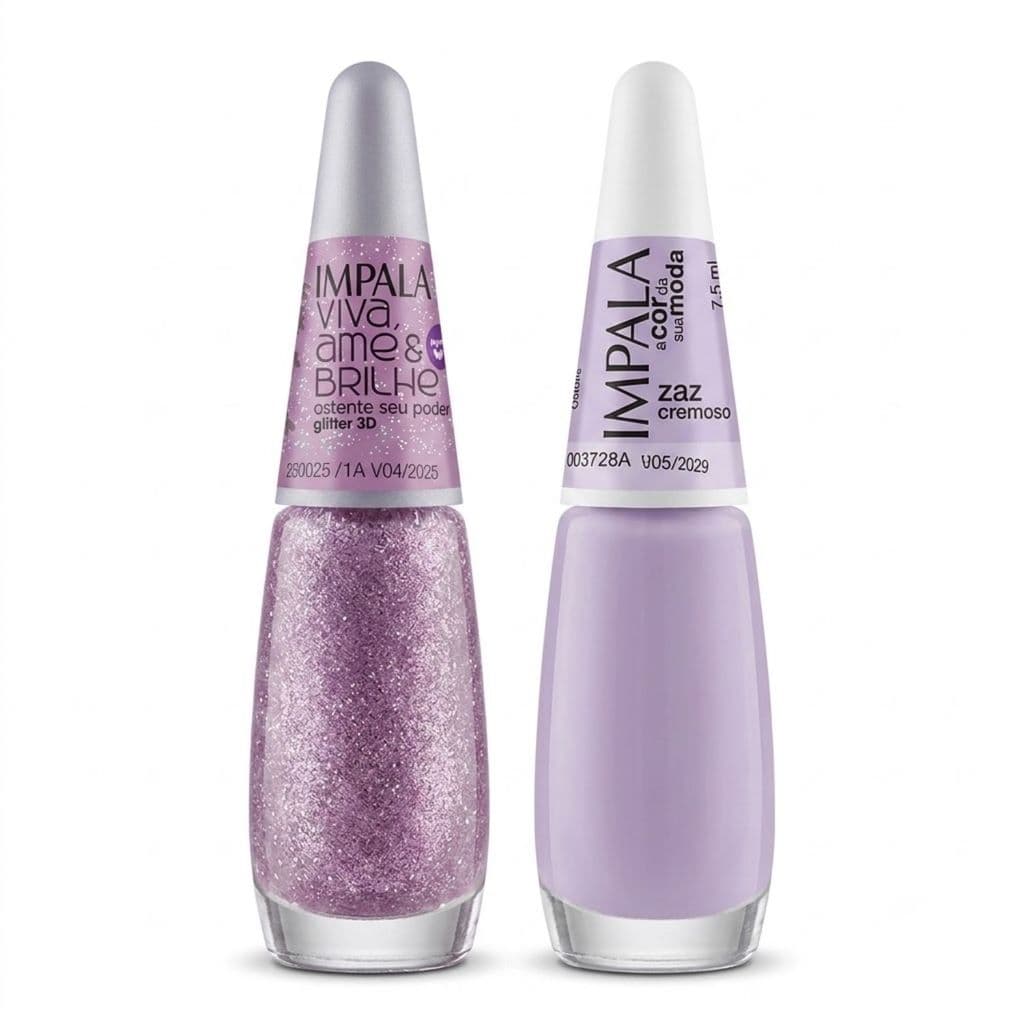 Kit 2 Esmaltes Impala Zaz Lilas E Ostente Seu Poder Glitter 3D