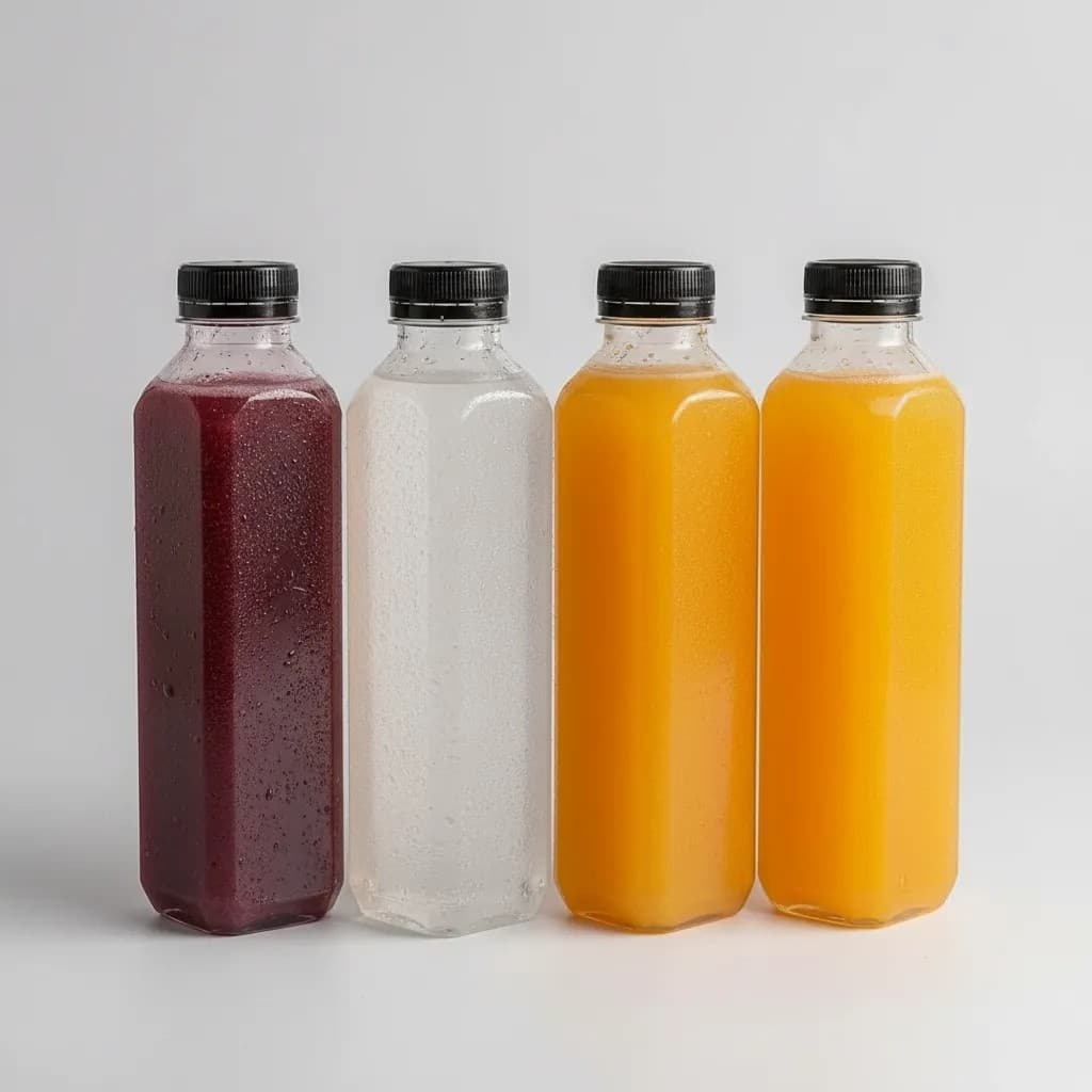 Kit 10 Garrafas PET Quadrada Lacre Sucos Agua de Coco Açaí Detox 200ml 300ml 500ml 1L