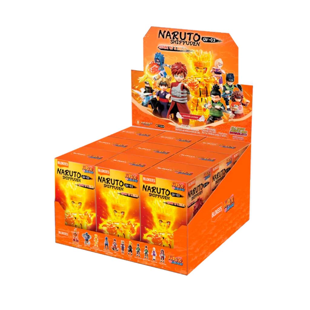 Display 9 Bonecos Surpresa Naruto Coleção Shippuden GV03 Heart Of A Ninja Blokees