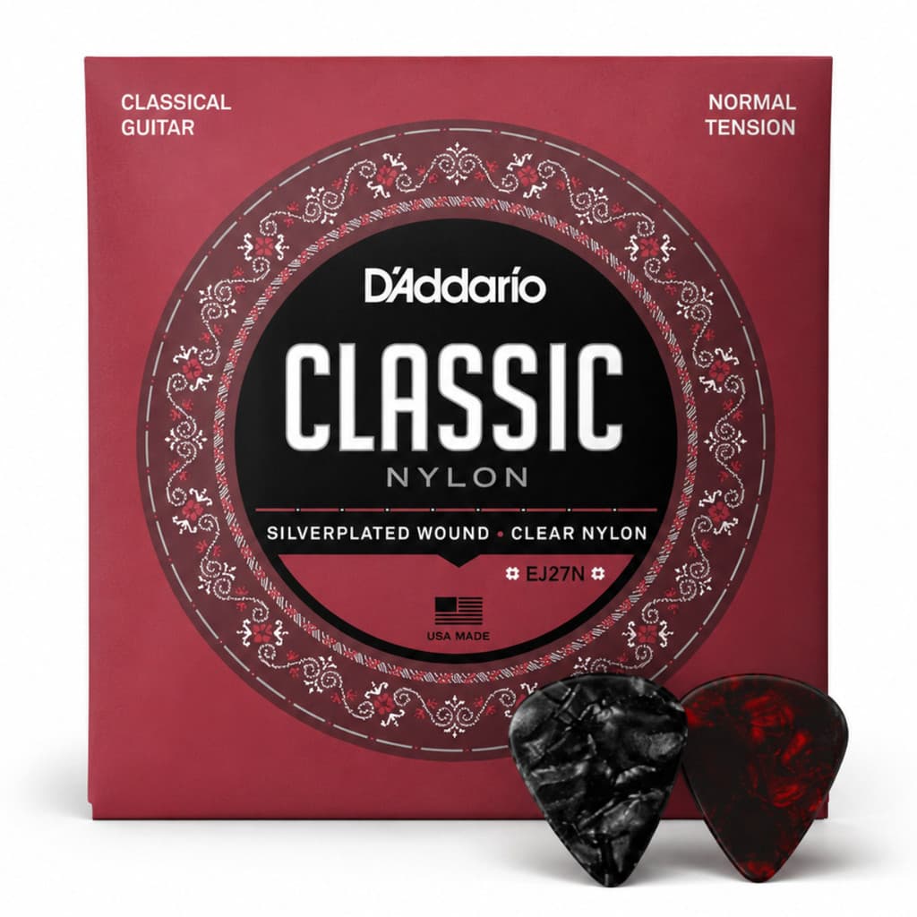 Kit Encordoamento D'ddário Violão Nylon Tensão Média Student EJ27N + 2 Palhetas Celuloide