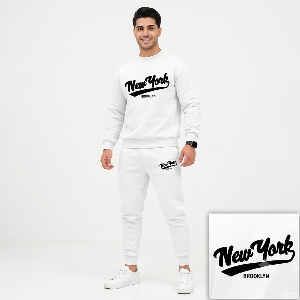 Conjunto de moletom Brooklyn New York Usa Streetwear Gola redonda casual unissex Blusa + Calça moletom Peluciado