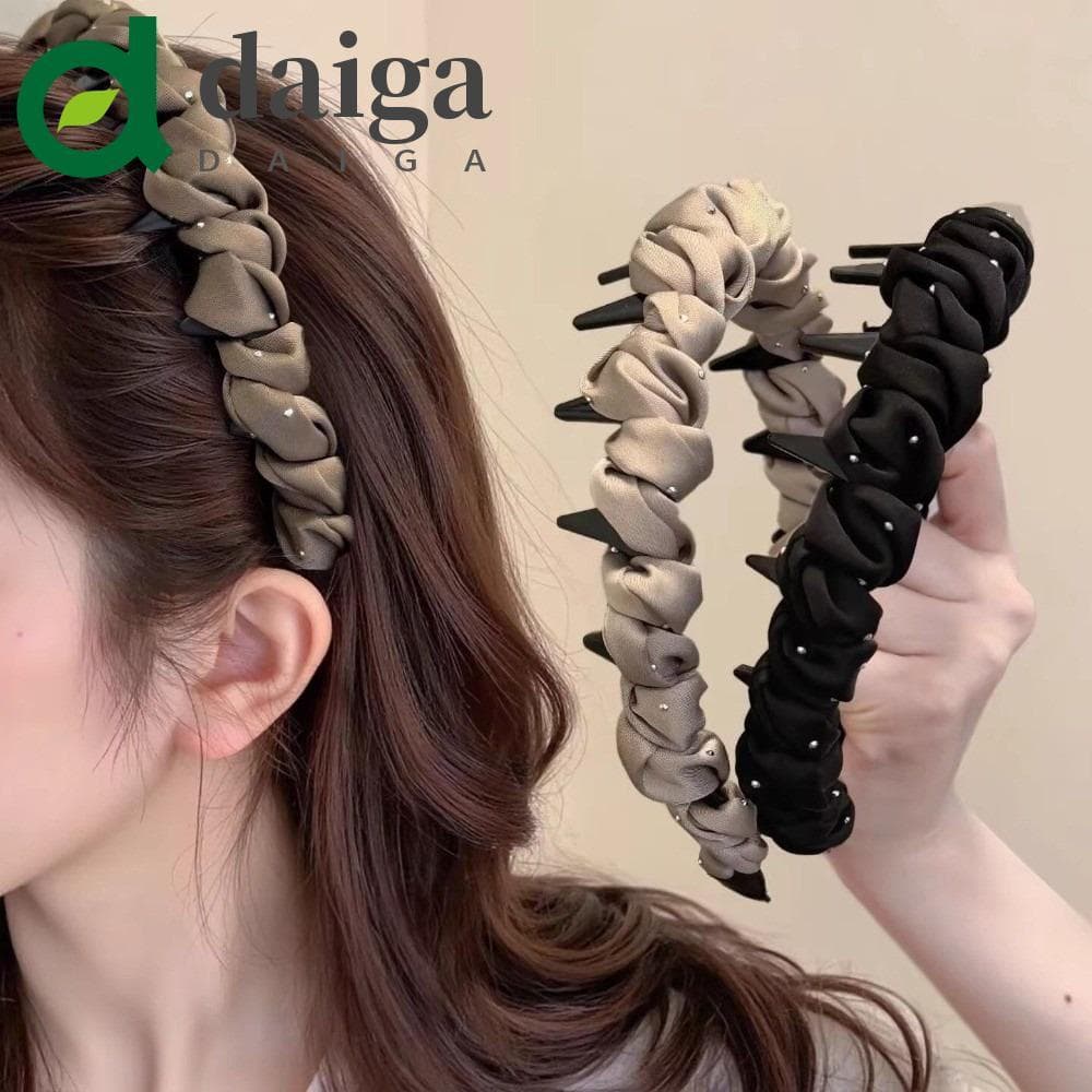 Tiara Dentada Com Strass DAIGA , Faixa De Cabeça De Tecido Plissado Elástico Ajustável , Material De Cetim