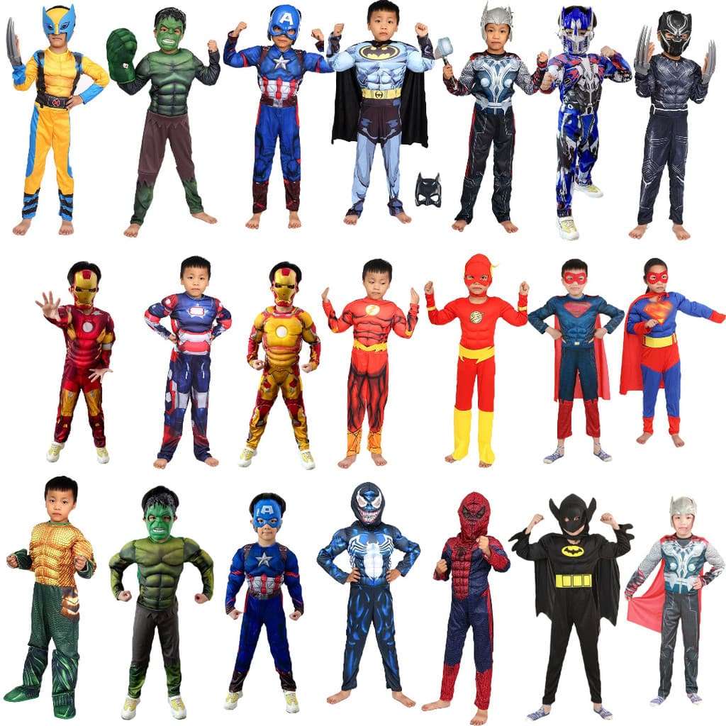 Halloween cos crianças capitão américa homem de ferro Hulk roupas morcego homem-aranha traje de desempenho muscular