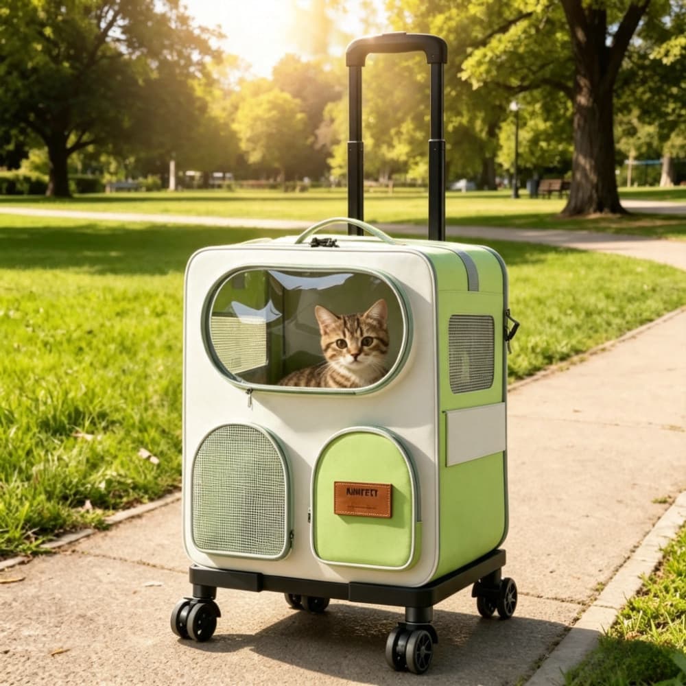 Mochila Pet com Rodinhas 360° e Alça Retrátil | Transporte Seguro para Gatos