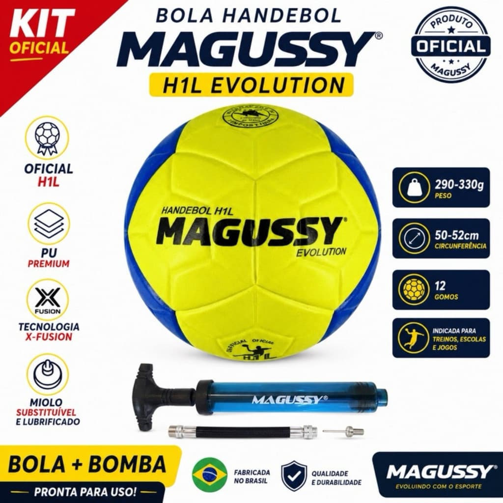 KIT BOLA HANDEBOL MAGUSSY H1L EVOLUTION + BOMBA MAGUSSY