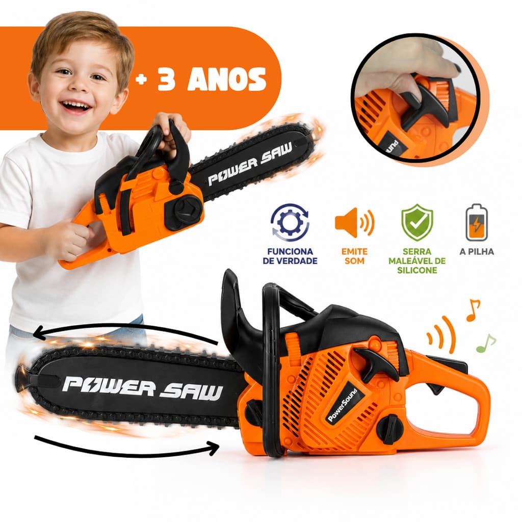 Motoserra De Brinquedo Infantil Elétrica Faz de Conta Som Ferramenta Infantil Brinquedo