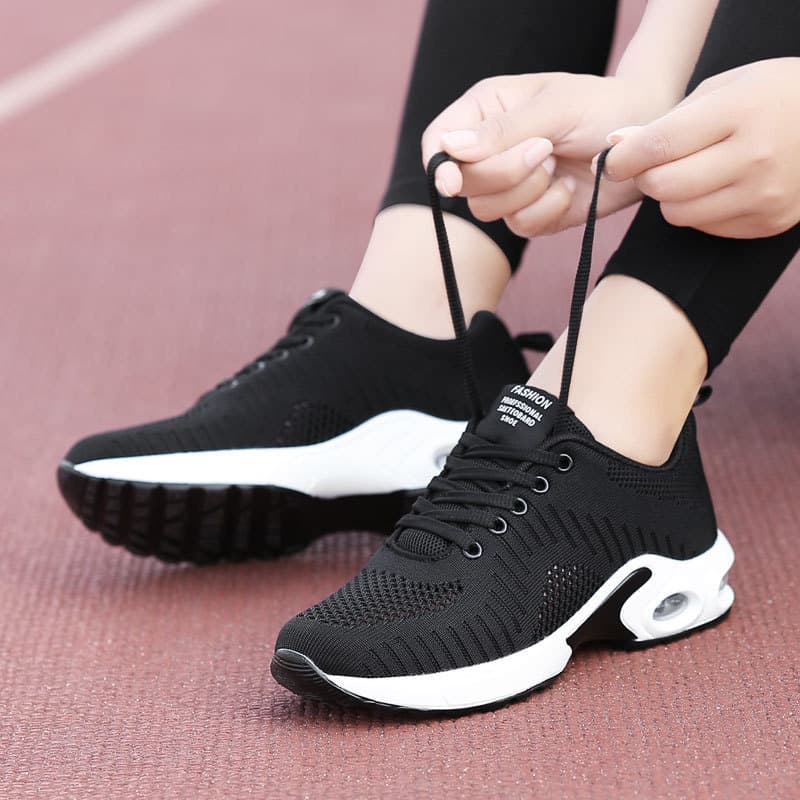 Nova Moda Feminina Almofada De Ar Esportes Correndo Plana Fundo Macio Tênis Malha Respirável Sapatos Casuais