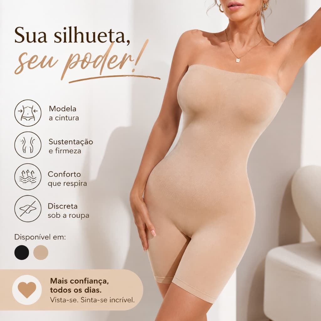 Body Modelador Sem Alças Levanta Bumbum Compressão 360° Controle Barriga