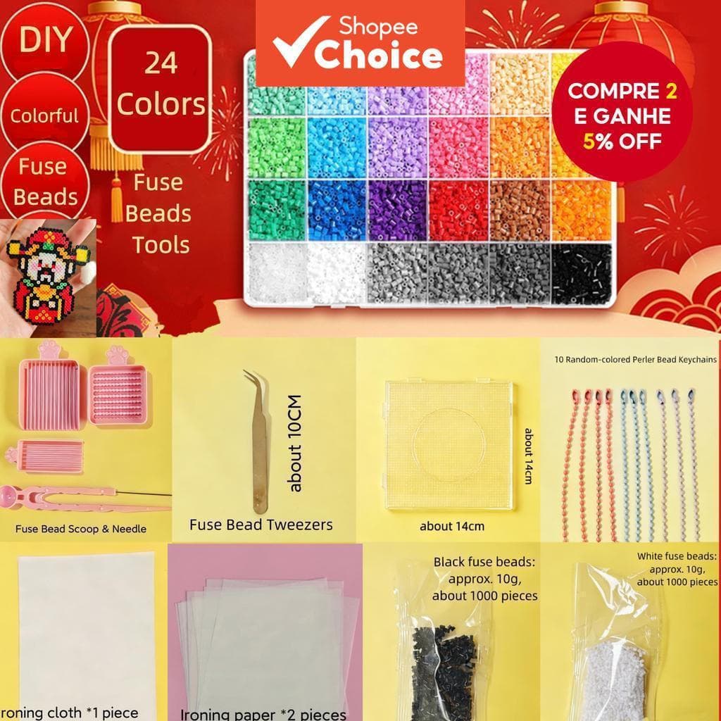 Conjunto de Miçangas para Arte em Pixel para Passar a Ferro, Kit de Artesanato DIY, Ferramentas Completas, Cores Mistas,