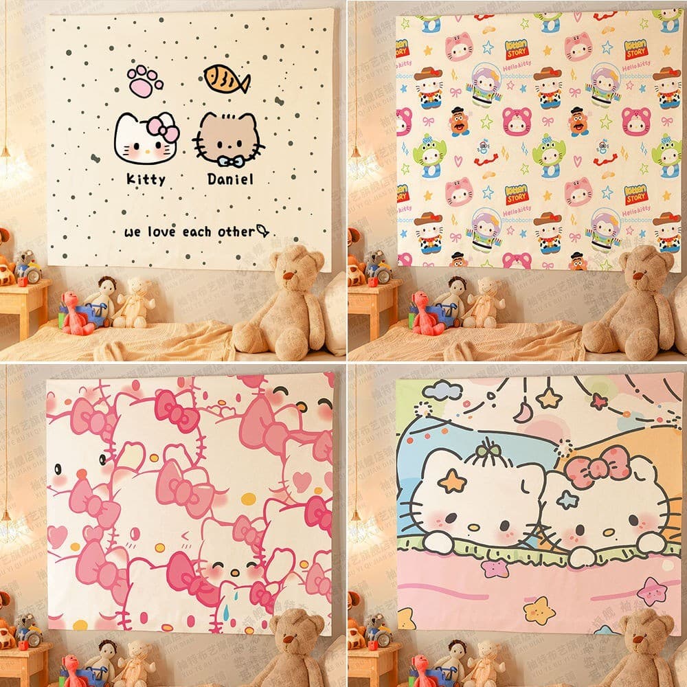 Anime bonito dos desenhos animados kt gato menina tapeçaria aluguel casa capa de parede feio pano de parede pintura deco