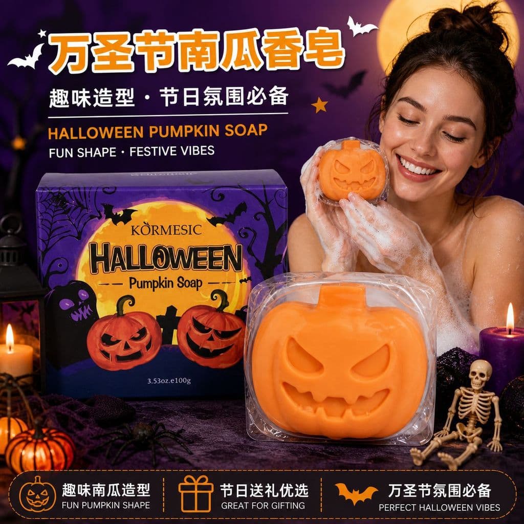 KORMESIC Sabonete de abóbora de Halloween Espuma densa Sabonete refrescante de fragrância de banho artesanal