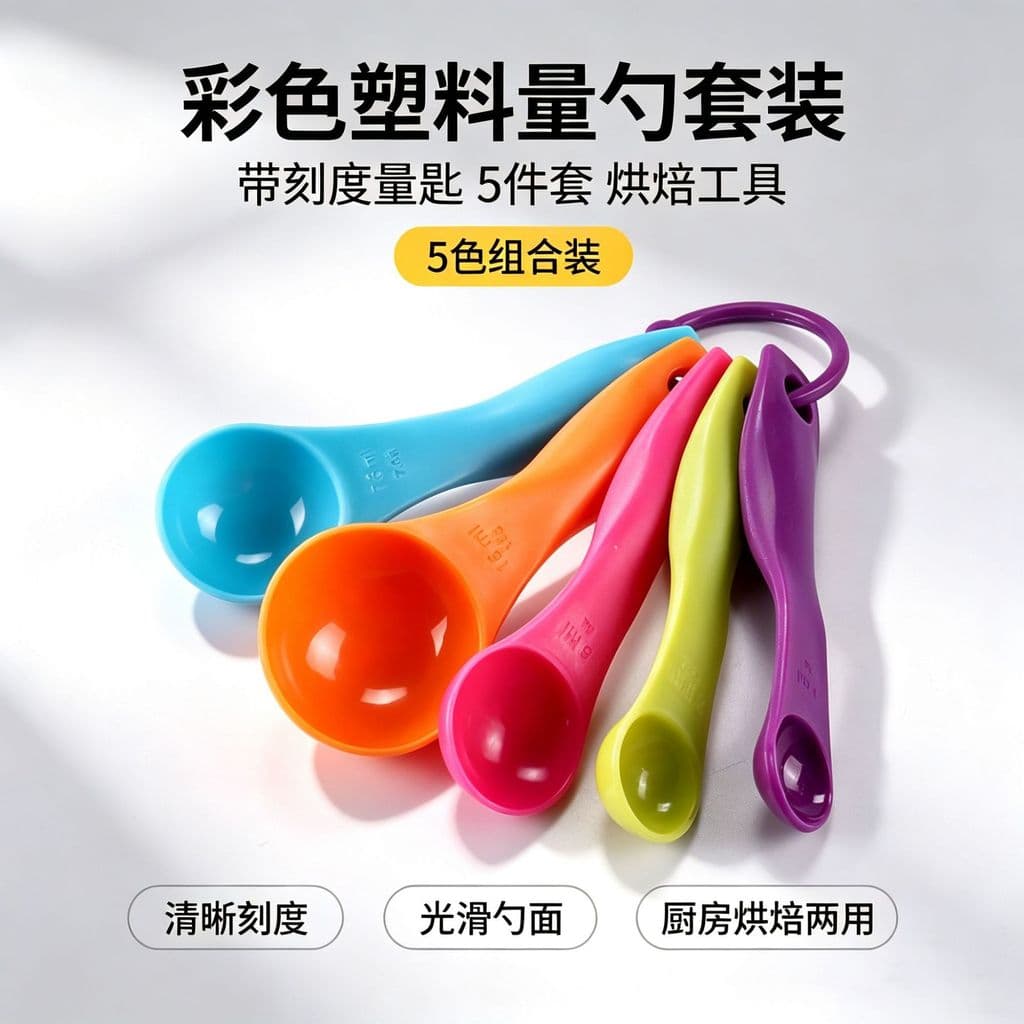 Conjunto de 5 Colheres Medidoras de Plástico Coloridas para Uso Doméstico, Colheres Medidoras com Escala para Cozinha e