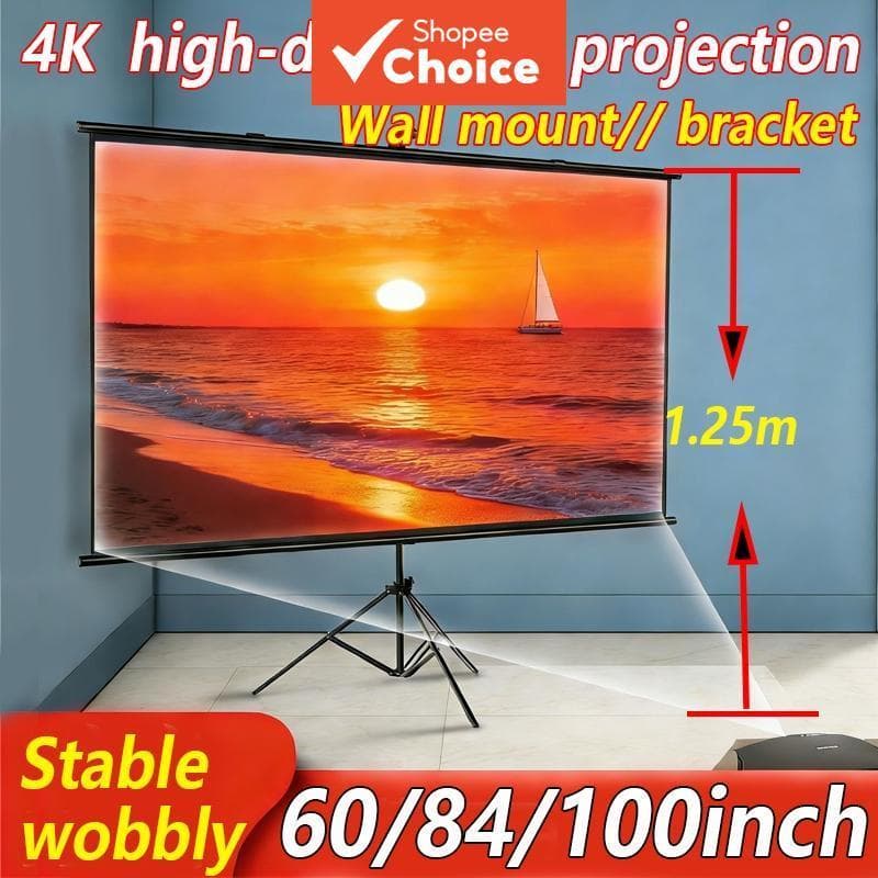 Tela de projeção 4K de alta definição, tela dedicada para projetores; sem necessidade de perfuração, fácil de instalar,