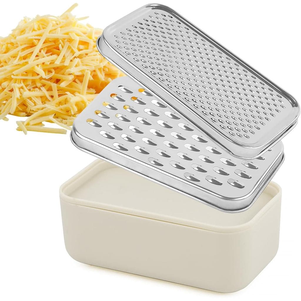 Ralador de Queijo e Raspador de Limão com Recipiente para Armazenamento de Alimentos e Tampa - Perfeito para Queijos Dur