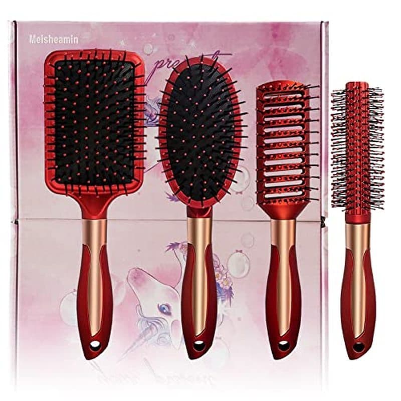 Conjunto De Presentes De Escova De Cabelo De 4 Unidades Para Mulheres , Desembaraçadora E Crianças , Cerdas De Pino Maci