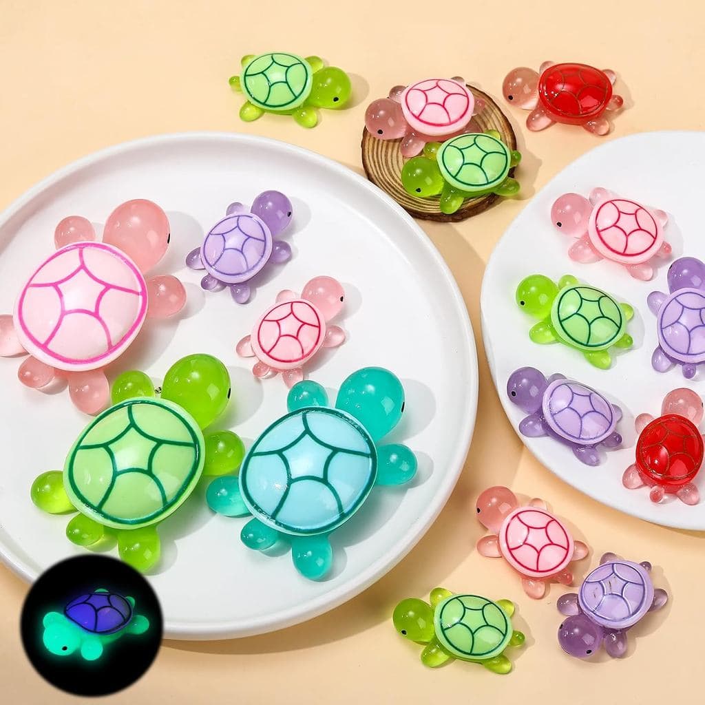 Tartarugas de Resina que Brilham no Escuro, 19 Peças - Figuras de Animais em Miniatura 3D Luminosas e Grandes, Mini Anim