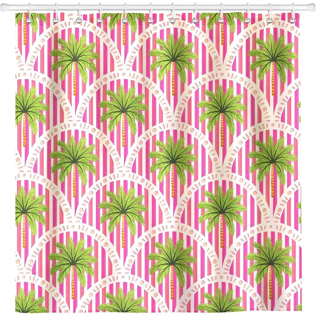 Conjuntos de Cortinas de Chuveiro com Estampa de Palmeiras Boho, Cortinas de Chuveiro de Tecido Tropical de Verão em Pol