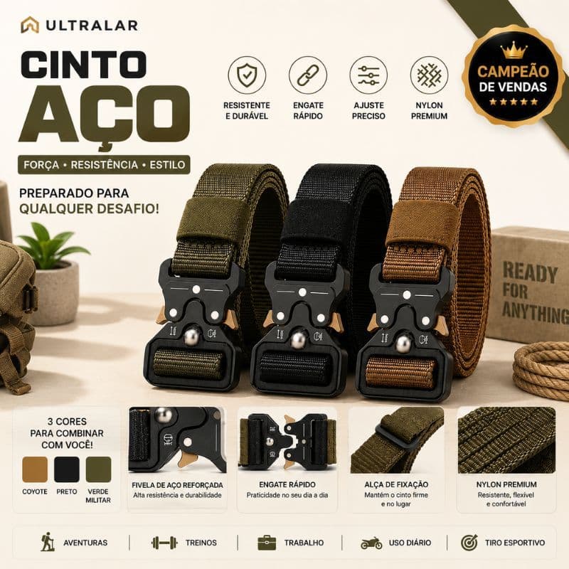 Cinto Nylon Masculino 125cm Ajustável com Fivela Liga de Zinco Engate Rápido Jeans Cargo Trabalho