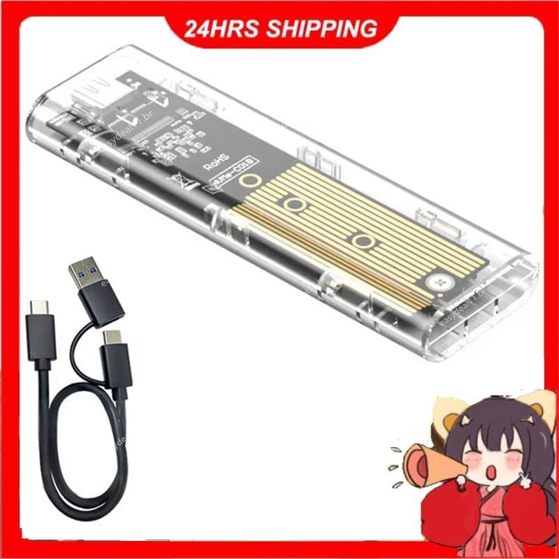 M . 2 NVMe SSD Gabinete Caso USB 3.2 Gen 2 10 Gbps Transparente Unidade Externa Para PC Laptop
