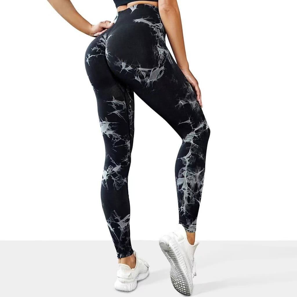 Calça de ioga Tie-Dye de malha sem costura Super elástica Skinny corrida confortável