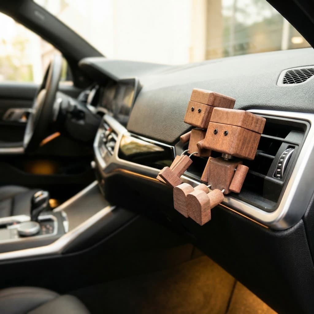 Aromatizador de ar para carro, decoração de madeira para saídas de ar, robô para carro.
