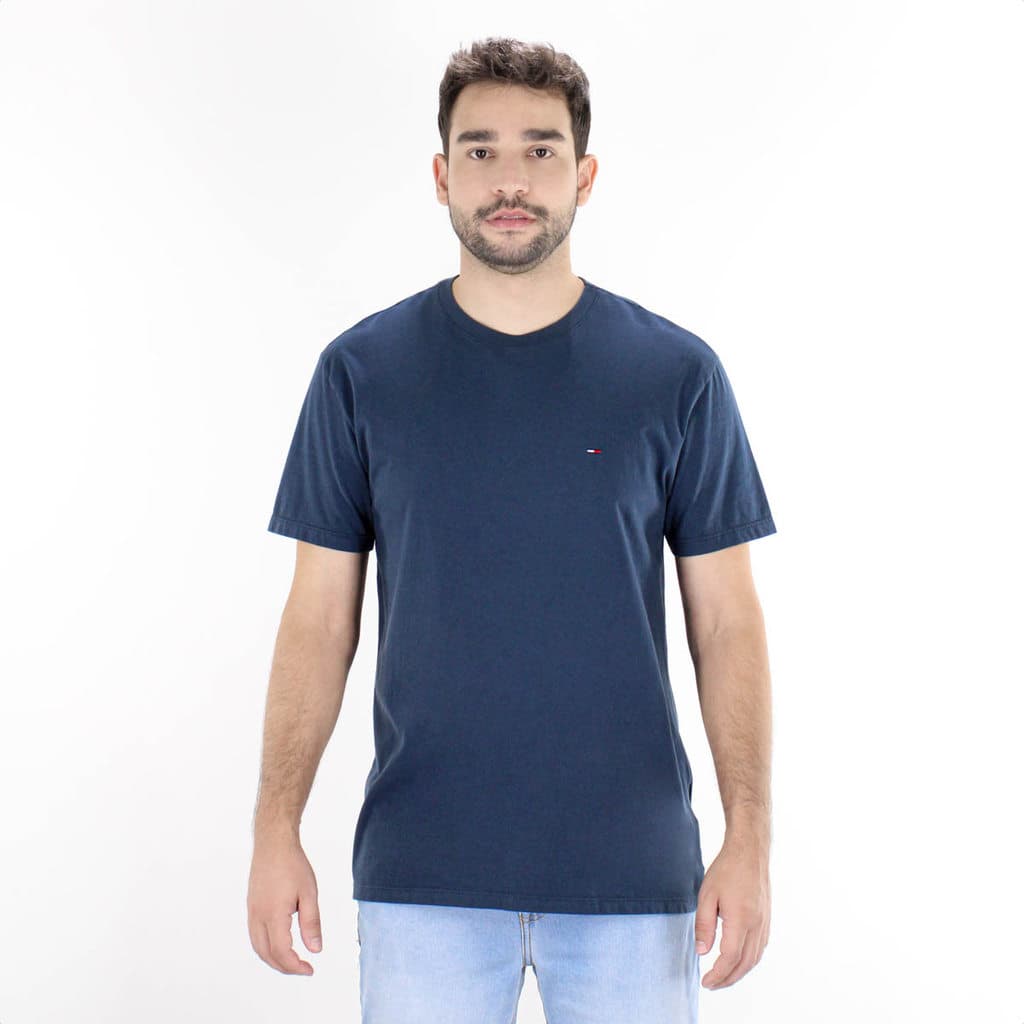 Camiseta Tommy Clássica Gola C Azul Escuro - Masculino