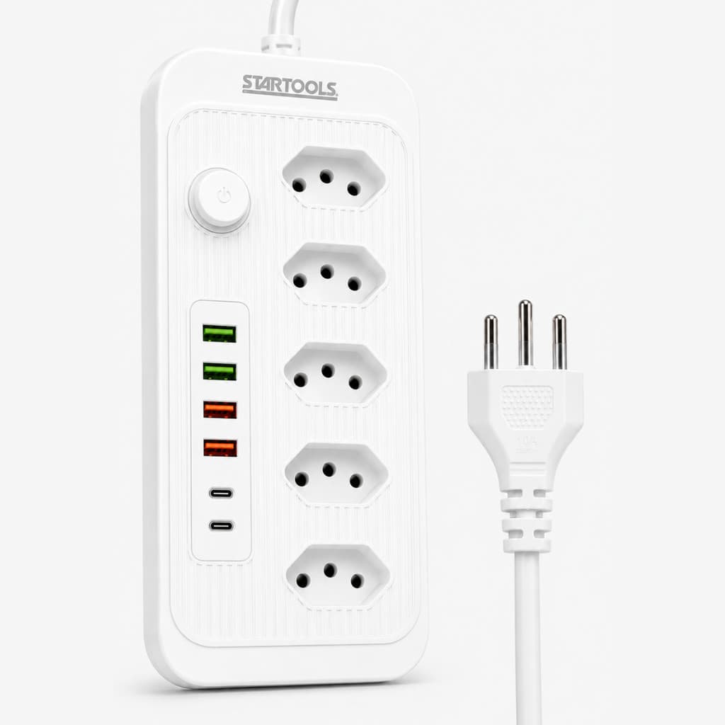 Extensão Elétrica de Mesa Filtro 5 Tomadas 4 Usb + 2 Tipo-C  Bivolt 127/220v 2 Metros