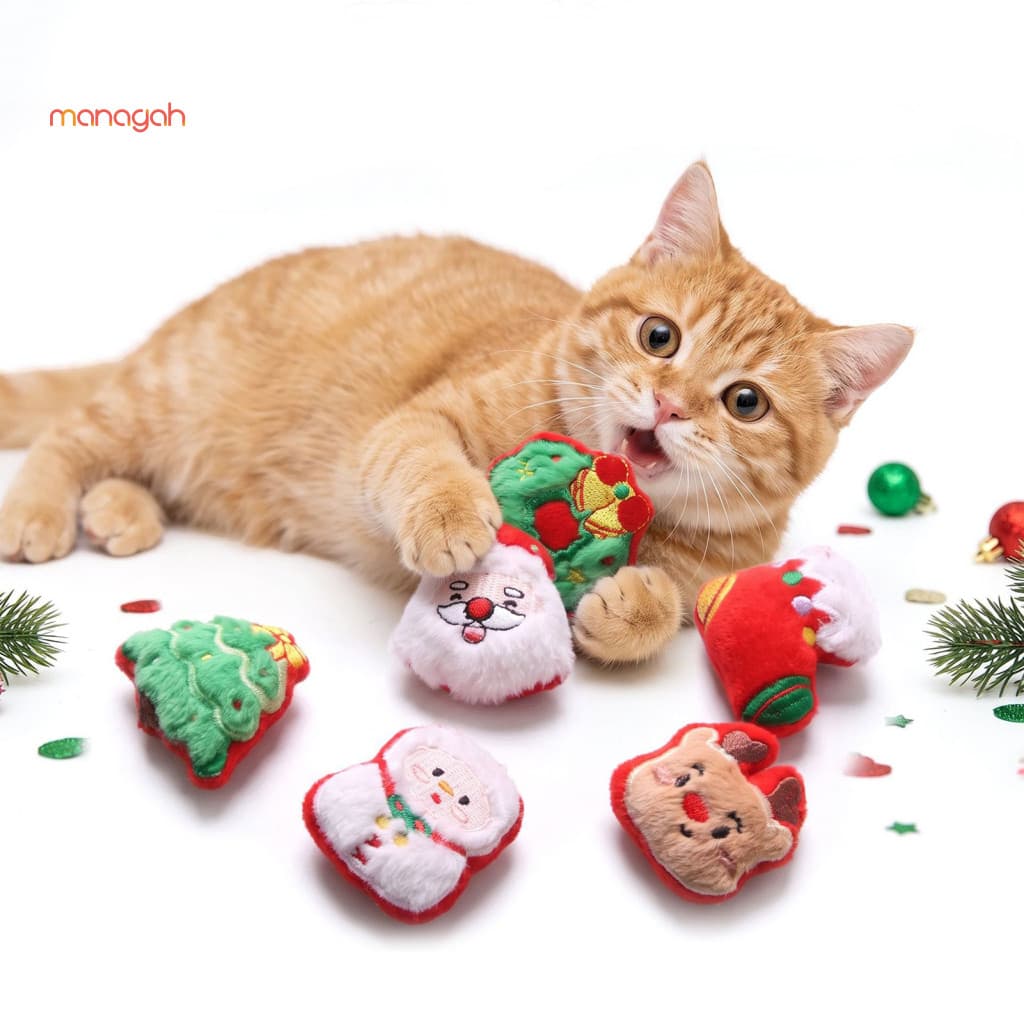 Brinquedos De Mastigar Para Dentição De Gatinhos , Pequenos Pelúcia Duráveis Gatos , Design Festivo De Bordado De Natal